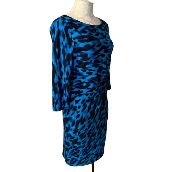 Tahari Levine Dress 4 Cobalt Blue 3/4 Long Sleeve Stretch Career Church - Picture 4 of 8